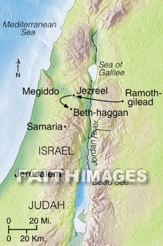 ramoth-gilead, Jehu, Israel, Elisha, prophet, Jezreel, joram, ahaziah, Judah, Megiddo, geography, topography, map, prophets, geographies, maps