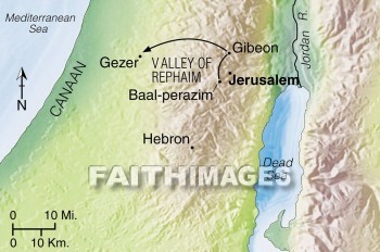 rephaim, David, Philistines, baal, perazim, Gibeon, gezer, geography, topography, map, geographies, maps
