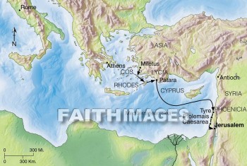 miletus, cos, Rhodes, patara, Phoenicia, Cyprus, Tyre, Ptolemais, Caesarea, jerusalem, paul, geography, topography, map, geographies, maps