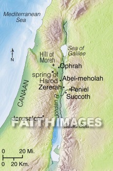 Zererah, Abel, Meholah, Gideon, menGideon, Midianites, Deborah, barak, Canaanites, Ophrah, geography, topography, map, geographies, maps