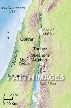 Ophrah, Shechem, Gideon, arumah, Abimelech, bethmillo, Thebez, geography, topography, map, geographies, maps