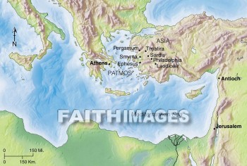 patmos, Ephesus, Smyrna, pergamum, thyatira, Sardis, Philadelphia, Laodicea, Athens, antioch, jerusalem, Seven, church, John, geography, topography, map, sevens, Churches, geographies, maps