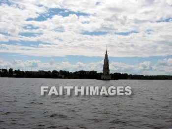shoreline, bank, shore, waterfront, Volga, river, russia, flooded, church, Banks, shores, waterfronts, rivers, Churches