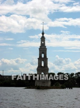 shoreline, bank, shore, waterfront, Volga, river, russia, flooded, church, Banks, shores, waterfronts, rivers, Churches