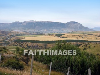 Valley, hollow, basin, bottom, canyon, glen, gorge, lowland, plain, mountain, hill, tree, forest, sky, cloud, fence, Puerto, Montt, Chile, valleys, hollows, basins, bottoms, canyons, Gorges, lowlands