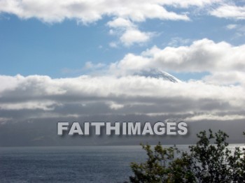 volcano, mount, Osorno, snow-capped, lake, cloud, sky, volcanoes, mounts, lakes, clouds, skies