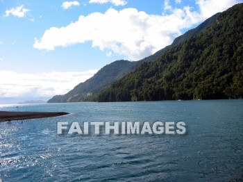 shoreline, bank, shore, waterfront, beach, coastland, mountain, cloud, sky, lake, Esmeralda, Chile, Banks, shores, waterfronts, beaches, mountains, clouds, skies, lakes