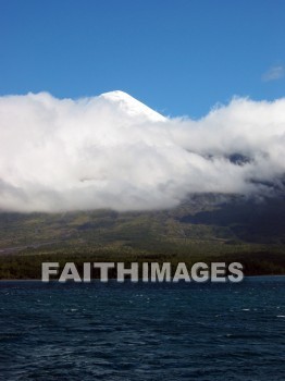 volcano, mount, Osorno, snow-capped, lake, cloud, sky, volcanoes, mounts, lakes, clouds, skies