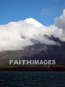 volcano, mount, Osorno, snow-capped, lake, cloud, sky, volcanoes, mounts, lakes, clouds, skies