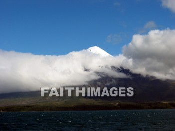 volcano, mount, Osorno, snow-capped, lake, cloud, sky, volcanoes, mounts, lakes, clouds, skies