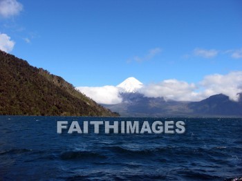 volcano, mount, Osorno, snow-capped, lake, cloud, sky, volcanoes, mounts, lakes, clouds, skies