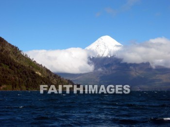 volcano, mount, Osorno, snow-capped, lake, cloud, sky, volcanoes, mounts, lakes, clouds, skies