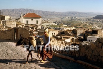 Cappadocia, woman, donkey, street, road, House, home, building, Valley, animal, women, Donkeys, streets, roads, houses, homes, buildings, valleys, animals