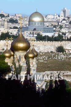 jerusalem, wall, old, city, mount, Olive, russian, orthodox, church, St., Mary, Magdalene, dome, rock, moslim, mosque, walls, cities, mounts, Olives, russians, Churches, domes, rocks, mosques