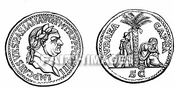 Coin, Roman, emperor, Vespasian, Commemorating, capture, Judea, Coins, Romans, emperors