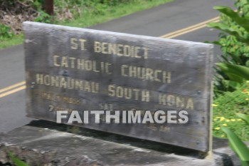 sign, st. benedict catholic church, honaunau, south kona, kona, island of hawaii, hawaii, signs