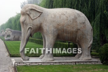 Elephant, stone animals on the sacred way, ming tombs, imperial tombs, burial, cemetery, grave, death, dying, dead, dies, china, elephants, burials, cemeteries, Graves, deaths