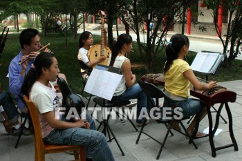 chinese music students, Music, Musical, music instruments, small wild goose pagoda, xian, china