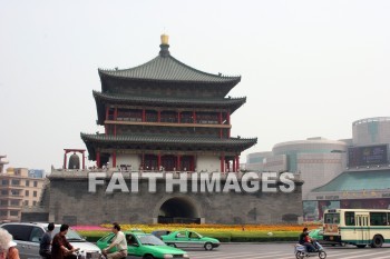 bell tower, bell, tower, xian, china, bells, towers