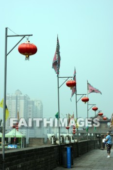 city wall, city gate, chinese lanterns, light, lamp, illumine, illuminate, xian, china, lights, lamps