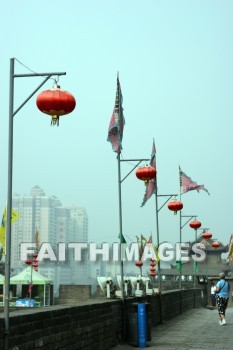 city wall, city gate, chinese lanterns, light, lamp, illumine, illuminate, xian, china, lights, lamps