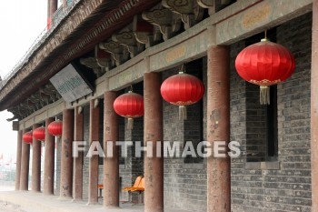 city wall, city gate, chinese lanterns, light, lamp, illumine, illuminate, xian, china, lights, lamps