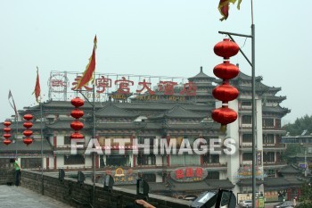 city wall, city gate, chinese lanterns, light, lamp, illumine, illuminate, xian, china, lights, lamps