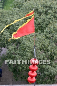 flag, chinese lanterns, xian, china, flags