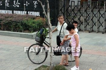 chinese woman, chinese children, bicycle, china, bicycles