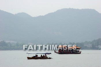 chinese boats, mountain, west lake, hangzhou, china, mountains