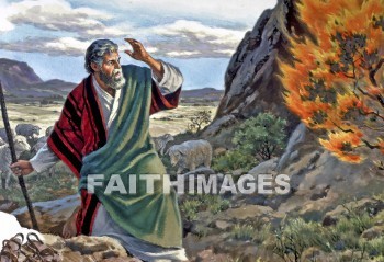 burning bush, Moses, Jethro, reuel, exodus 3:1--4:7, sheep, Shepherd, god speaking, father-in-law, shepherds, fathers-in-law