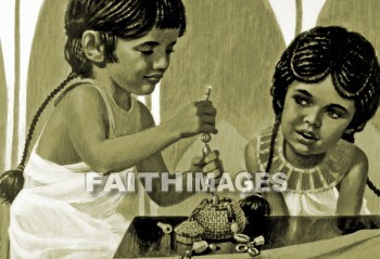 toy, basket, egyptian girls, play, trinket, covered basket, painting, archaeology, toys, baskets, plays, trinkets, paintings