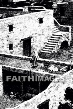 House, rooftops, courtyard, window, well, houses, windows, wells