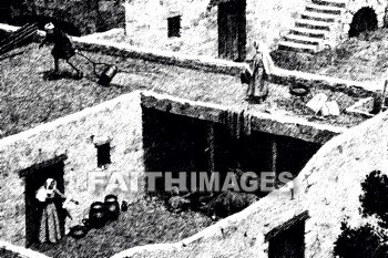 House, rooftops, courtyard, window, well, houses, windows, wells