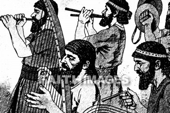 daniel 3, Music, musical instrument, instrument, Babylonian, Assyrian, harp, lyre, tambourine, lute, cornet, Trumpet, double flute, cymbal, drum, psaltery, sackbut, Dulcimer, musical instruments, Instruments, Harps, lyres, tambourines, lutes, cornets, trumpets