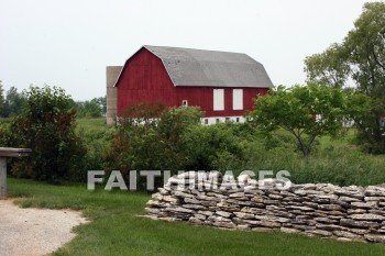 red barn, barn, red, stone fence, fence, stone, farm, door county, wisconsin, barns, fences, stones, farms